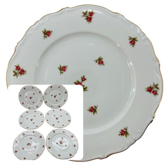 Vtg 6 Tapestry by Bavaria West Germany Salad Plates 7-1/2 “ Pink Roses - Picture 1 of 16
